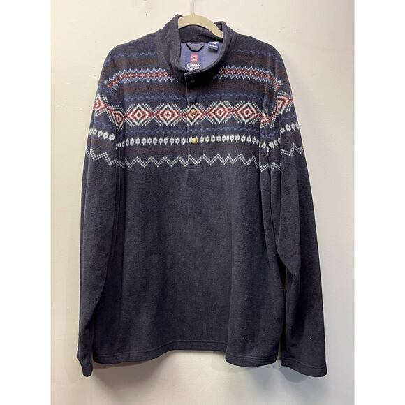 Chaps Fleece 1/4 snap jacket Men’s Size XXL Blue Aztec Pullover‎ 2XL Pockets - Picture 1 of 7